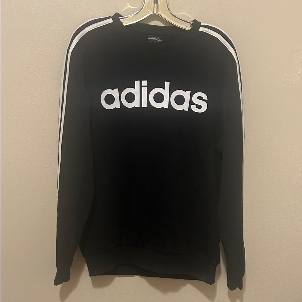 Adidas Men's Black Crewneck Sweater with White Accents